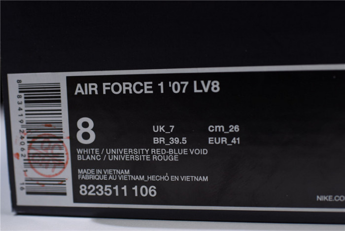 nike air force 1 low lv8 3d chenille white red blue 823511-106