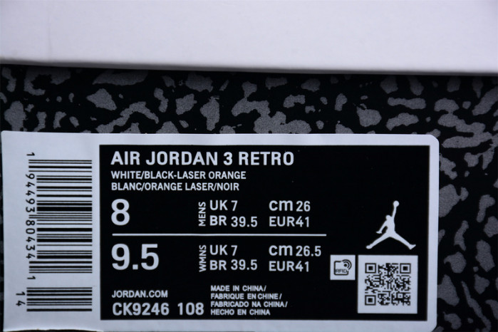 air jordan 3 laser orange wmns ck9246-108