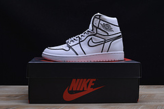 nike air jordan 1 retro “comic 3d pencil” white hand-painted mens aa4724-110