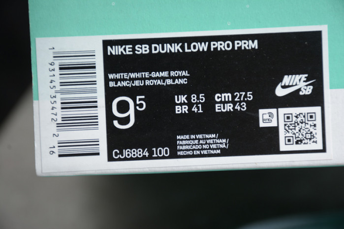 nike sb dunk low premium white game royal cj6884-100