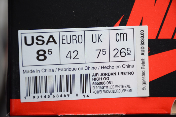 air jordan 1 black white gym red 555088-061